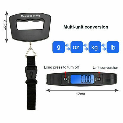 TRIXES Portable Digital Luggage Scales Travel Accessory 50kg Suitcase Weight Measure